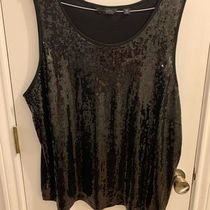 Black tank top with sequins on front, investments ii, size 3X